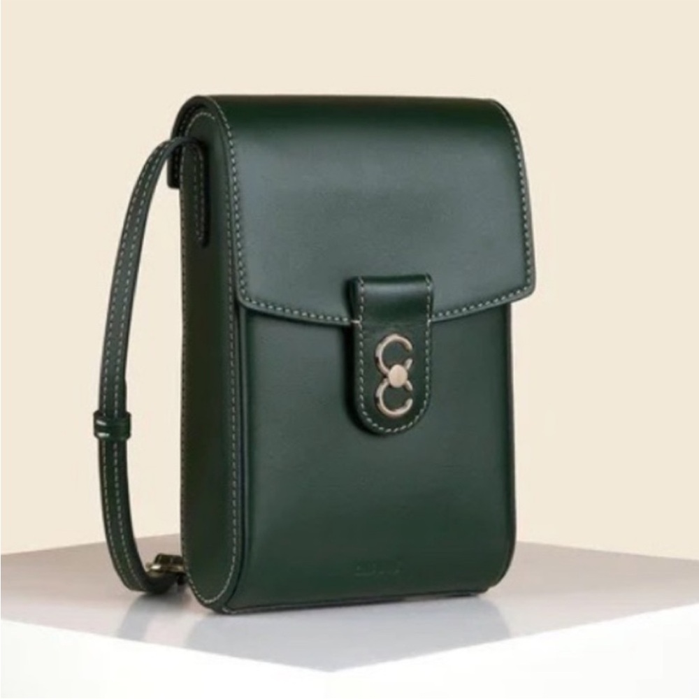NWT CAFUNE Forest Green Trunk Box Crossbody Bag